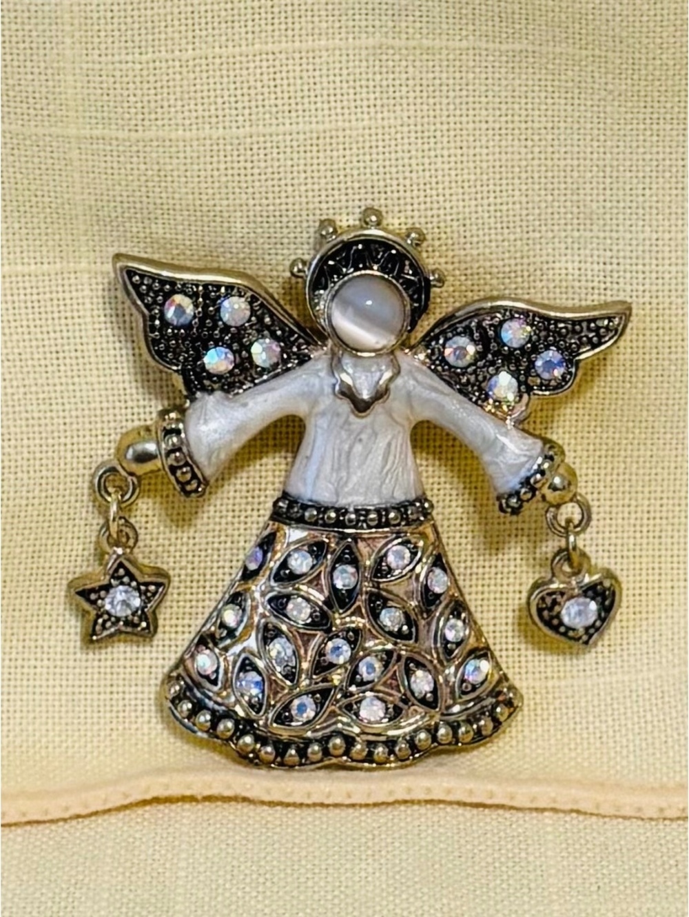 KC Kenneth Cole ANGEL Brooch Aurora Borealis Rhinestone Gold Tone 2" Vintage